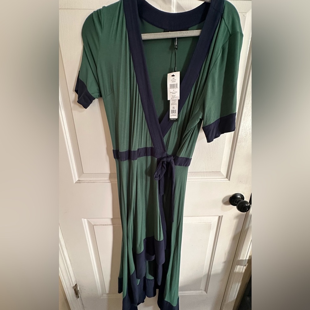 BCBG Green Dress with Navy Details